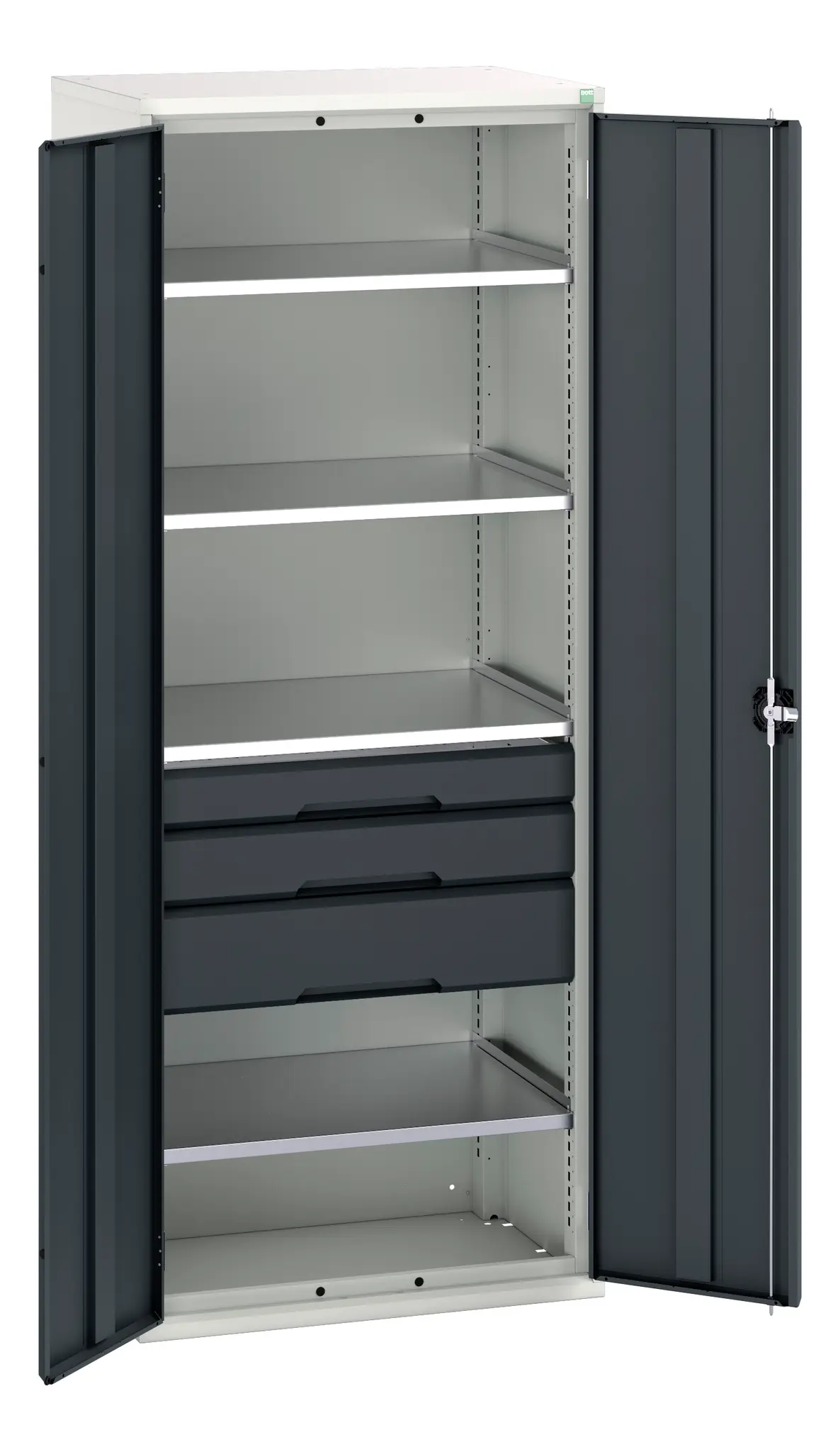Produktfoto 1 von Bott Schrank Typ Bestückter Schrank Freistehend 2 Tür/en 4 Regal/e 3 Schublade/n 2000 mm 800 mm Ja 550 mm Stahlblech