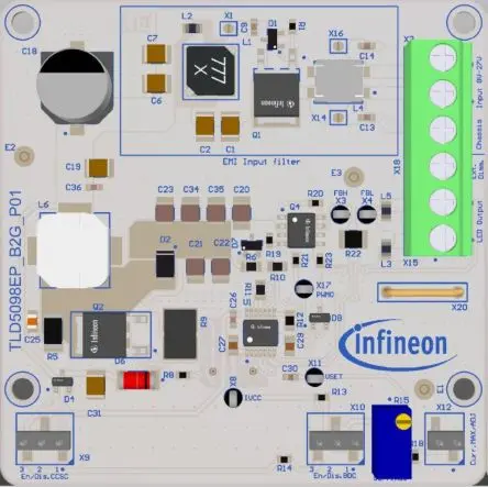 Produktfoto 1 von Infineon LED Evaluierungsplatine Evaluierungskit zum Einsatz mit LEDs, TLD5098EP