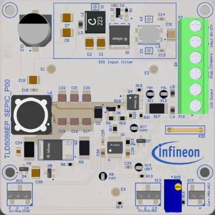 Produktfoto 1 von Infineon LED Evaluierungsplatine Evaluierungskit zum Einsatz mit LEDs, SEPIC-Evaluierungskit, TLD5098EP