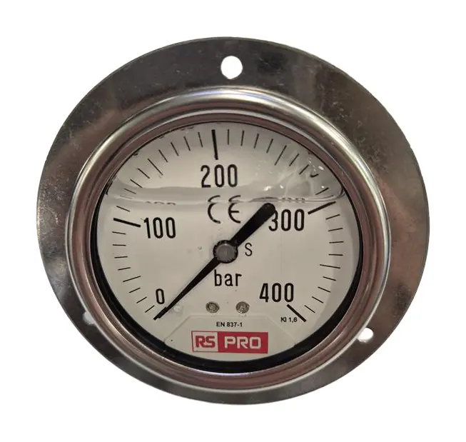 Produktfoto 1 von RS PRO Druckmessgerät Prozessanschluss unten Analog 0bar → 400bar, Ø 63mm Edelstahl Gehäuse BSP1/4