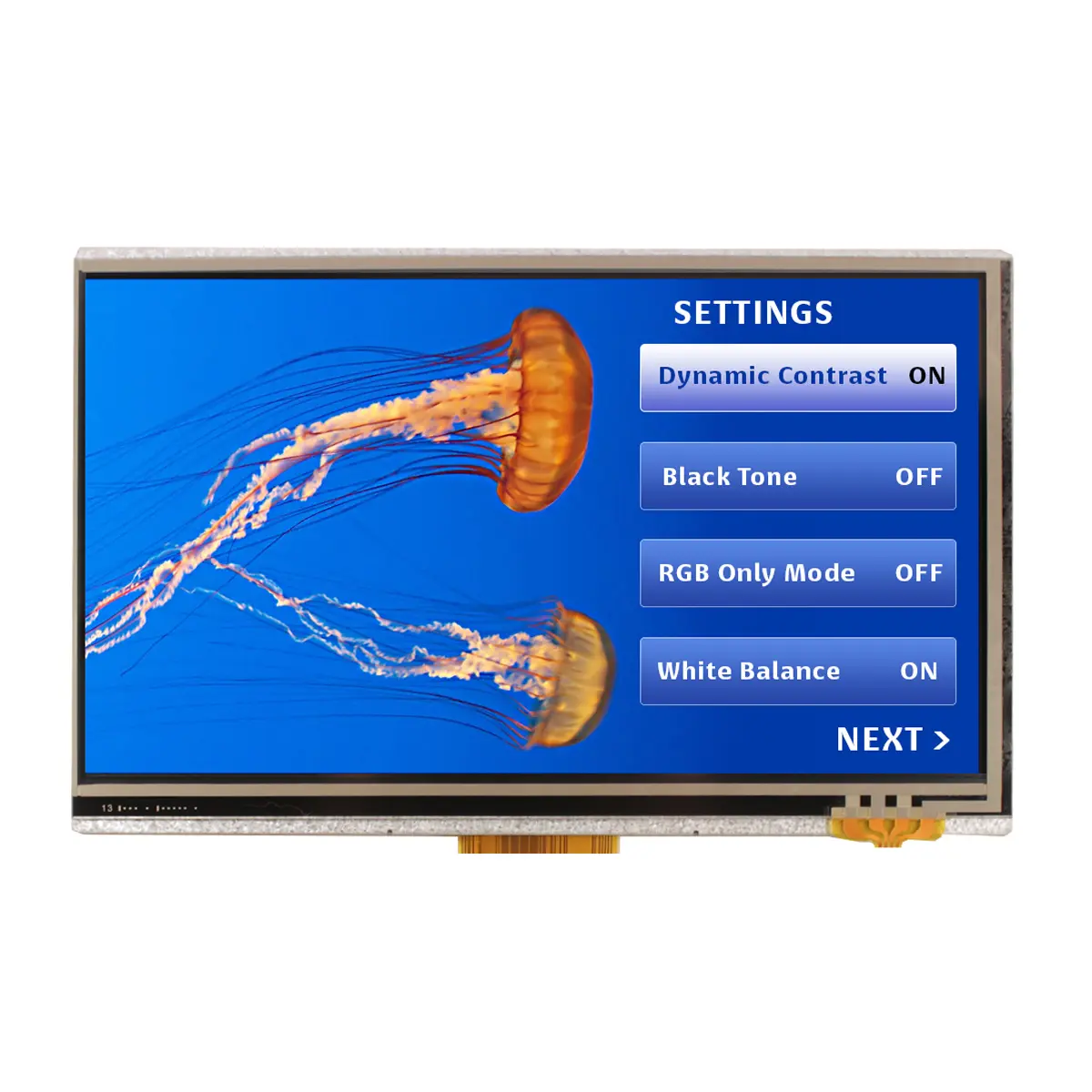 Produktfoto 1 von NEWHAVEN DISPLAY INTERNATIONAL TFT-LCD-Anzeige 7 in RGB Touchscreen 4-Draht-Resistiv, 800 x 480 pixel, 155.7 x 88.1 mm