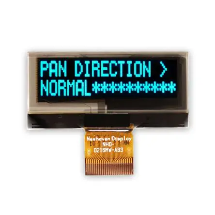 Produktfoto 1 von NEWHAVEN DISPLAY INTERNATIONAL NHD-0216MW Monochrom LCD, Alphanumerisch LCD Blau 2 x 16, Hintergrund Schwarz, I2C,