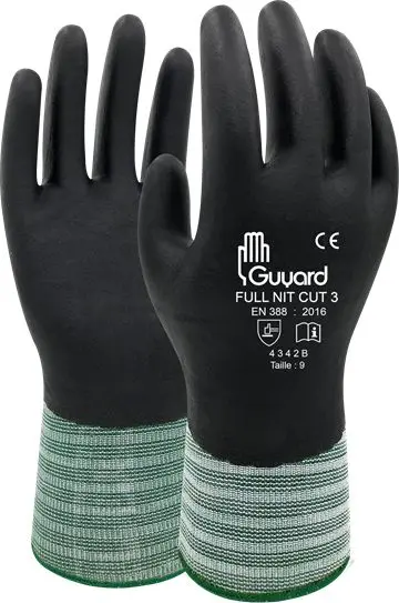 Produktfoto 1 von GUYARD FULL NIC CUT 3 Arbeitshandschuhe  Größe 6 HPPE, Lycra, Polyamid Schwarz Nitril 20