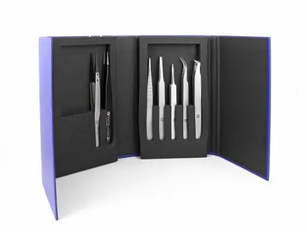 Produktfoto 1 von ideal-tek Edelstahl Pinzettensatz, 180 mm, Spitze Gerade, Spitz Antimagnetisch 7-teilig