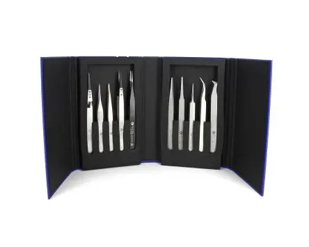 Produktfoto 1 von ideal-tek Edelstahl Pinzettensatz, 180 mm, Spitze Spitz, Gerade Antimagnetisch 10-teilig