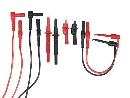 Produktfoto 1 von Extech Testleitung Set, Zwei Krokodilklemmen mit abnehmbaren Isolatoren, zwei Minihaken mit Plunger