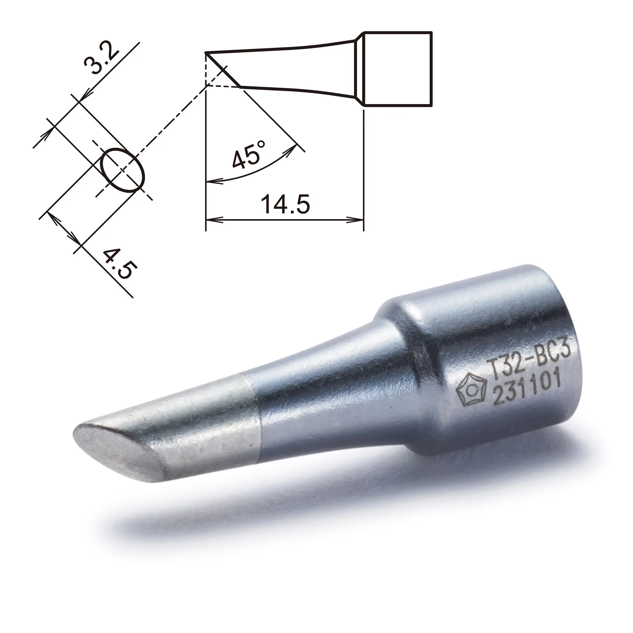 Produktfoto 1 von Hakko / T32-BC3 Lötspitze 3,2 mm angefast 45° T32 für FX-8806