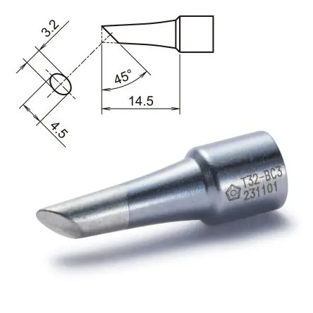 Produktfoto 1 von Hakko / T32-BC3 14.5 mm Lötspitze 3.2 mm Schmiege 45 ° T32 für FX-8806