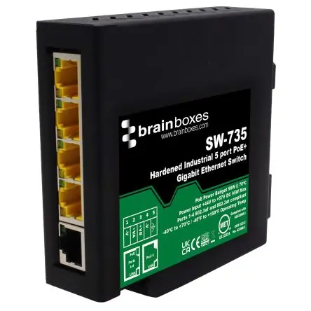 Produktfoto 1 von Brainboxes SW-735 Ethernet-Switch 5-Port Unmanaged Power Over Ethernet