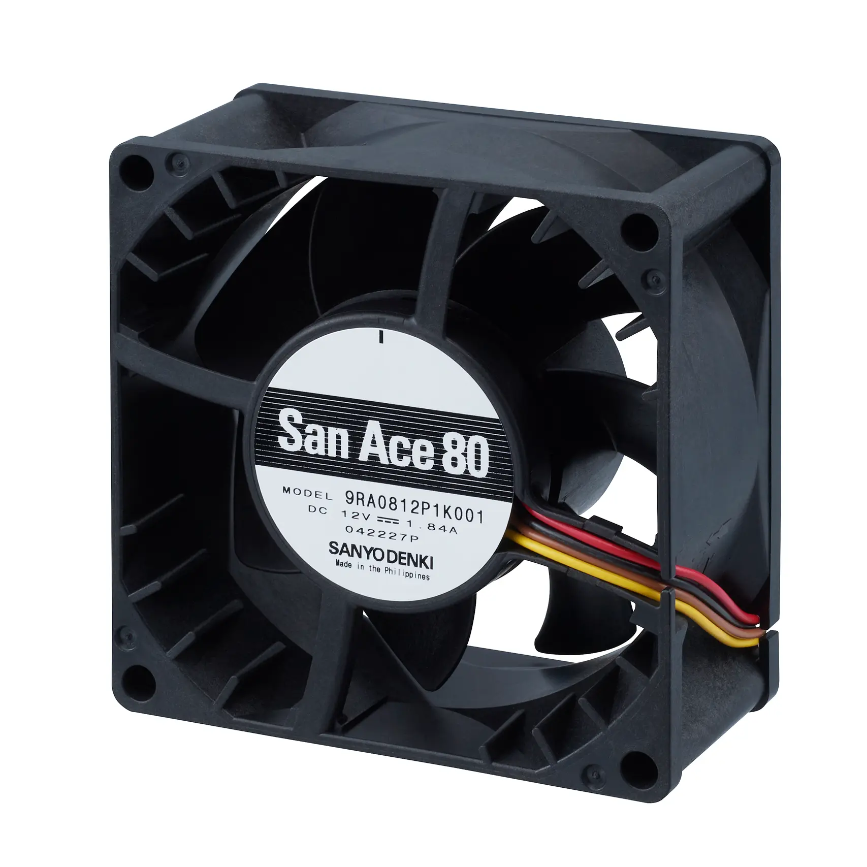 Sanyo Denki dc-Axiallüfter, 12 V DC / 18.24W, 80.5 x 80.5 x 38.5mm, 2.96m³/min