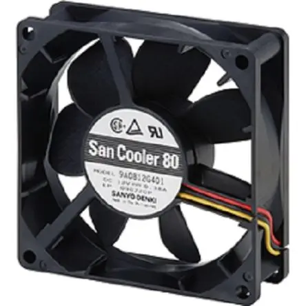 Produktfoto 1 von Sanyo Denki San Ace 80(9s) Axiallüfter, Kugel, 12V dc / 2.76 W 0.23 A, 3400 U/min, 1.12 m³/min 80 mm 80mm 25 mm