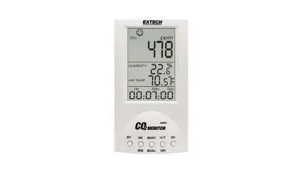 Produktfoto 1 von Extech CO220 Luftqualitätsüberwachung 60 °C, CO2 bis 9999 ppm, bis 60 °C, Netzteil-betrieben / 99.9 %RH