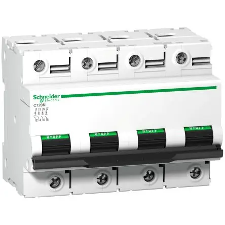 Produktfoto 1 von Schneider Electric Acti9 C120 Miniaturüberlastschalter Typ B, Pol 4-polig 63A 415V ac, Abschaltvermögen 10000 kA Acti9