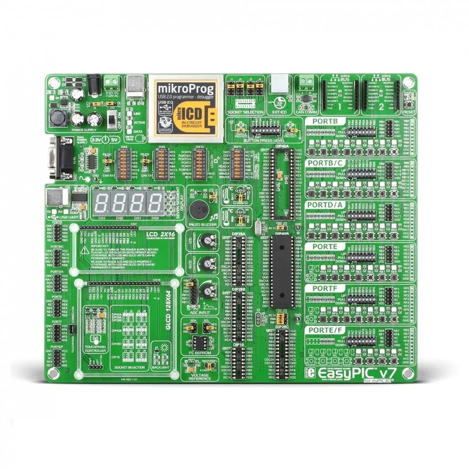 Produktfoto 1 von Brand-Rex EasyPIC v7 für dsPIC30 USB, Entwicklungsboard Entwicklungstool Microcontroller dsPIC 7. Generation Mikroe-1153