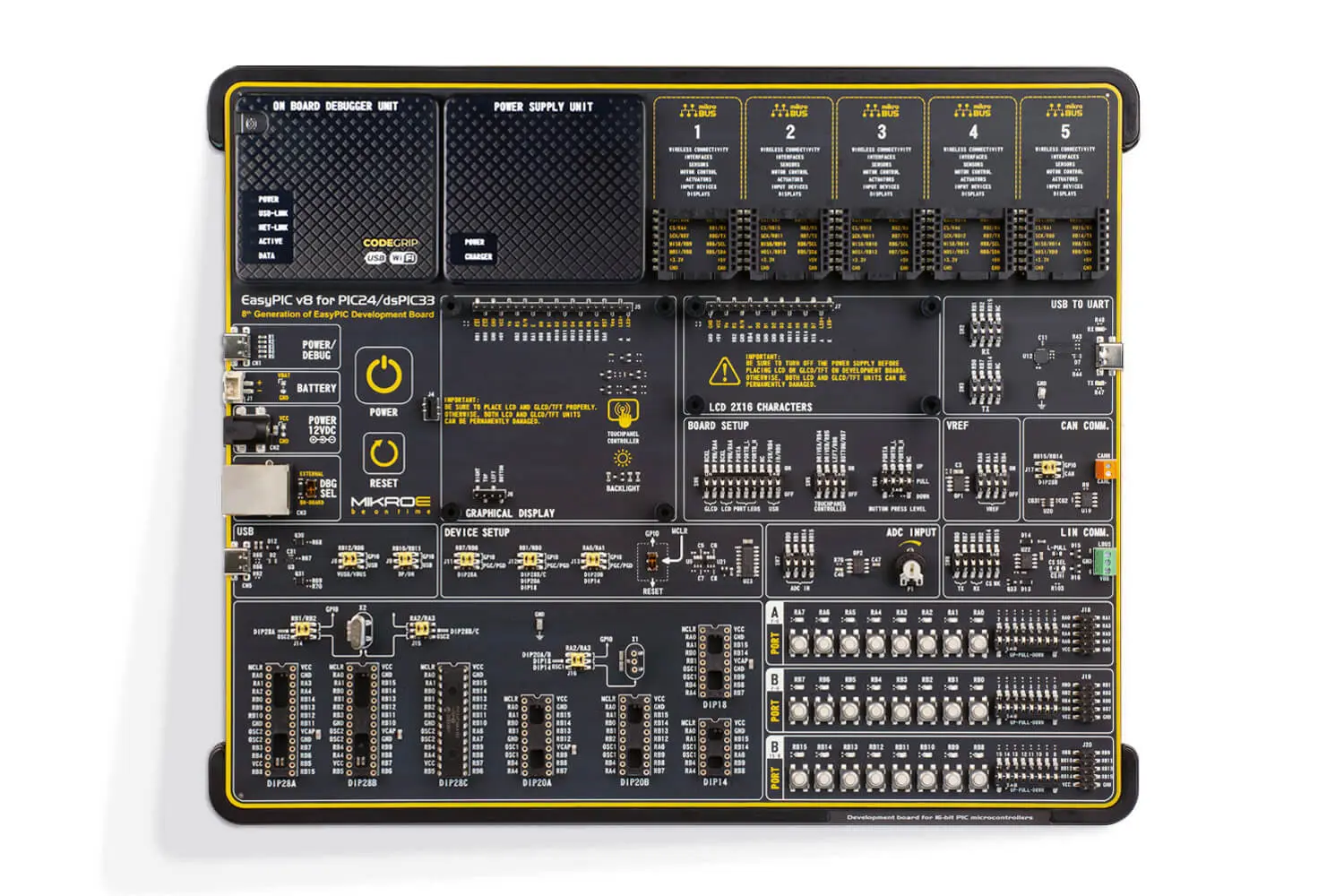 Produktfoto 1 von Brand-Rex EasyPIC v8 für PIC24/dsPIC33 USB, Entwicklungsboard Entwicklungstool Microcontroller PIC24 8. Generation