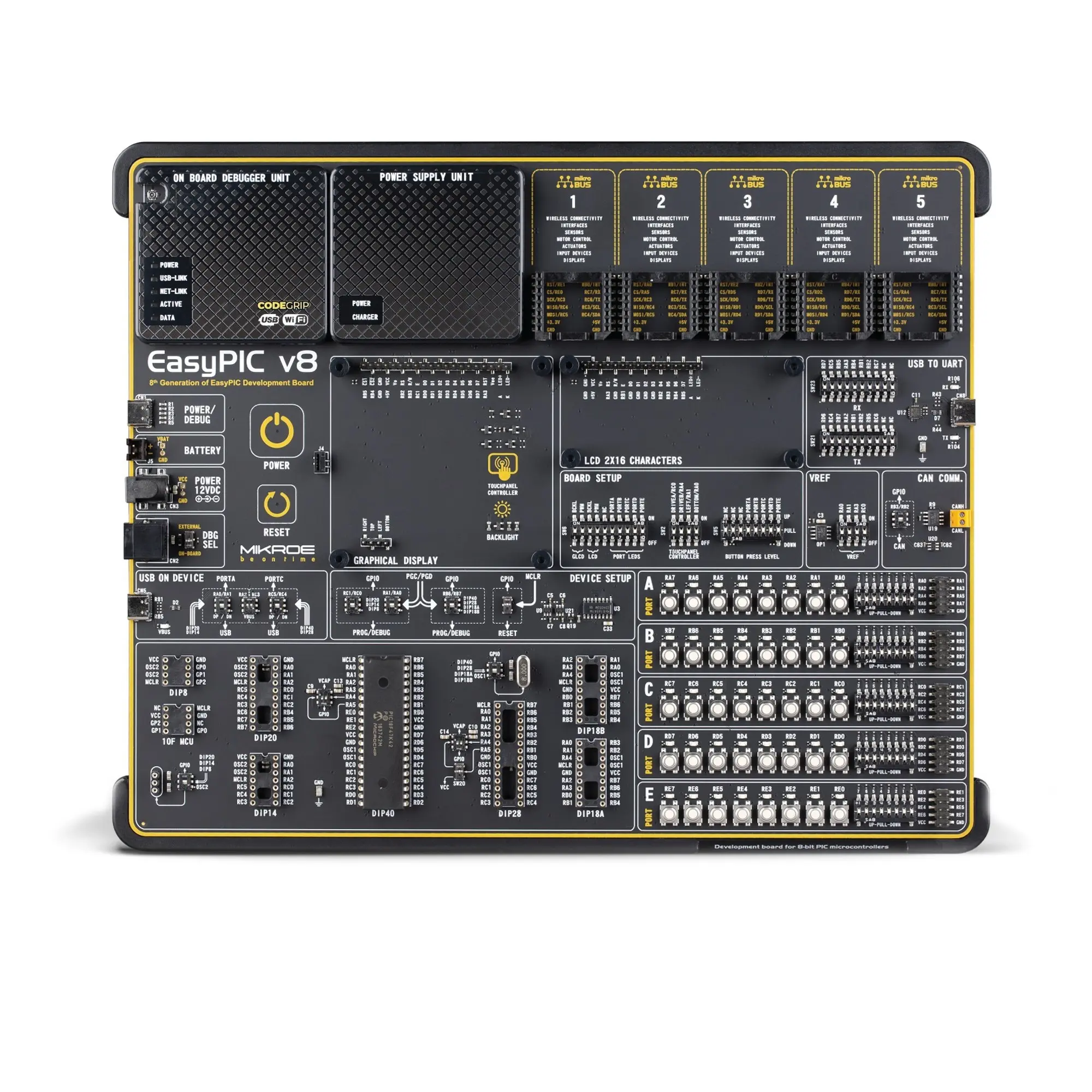 Brand-Rex EasyPIC v8 über USB-C USB, Entwicklungsboard Entwicklungstool Microcontroller PIC 8. Generation Mikroe-5314