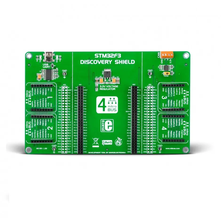 Produktfoto 1 von Brand-Rex STM32F3 Discovery Shield USB, Schild Entwicklungstool Microcontroller Mikroe-1447