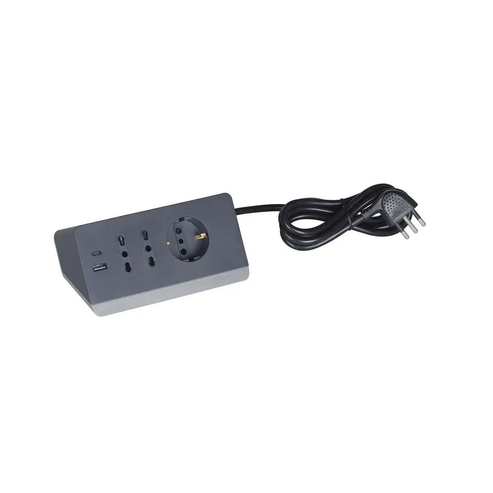 Produktfoto 1 von Bticino Home&Office Steckdosenleiste, 2 m, 5-fach Überspannungsschutz, USB Typ C, USB Typ A, Deutsch, 2P+T 250 V ac