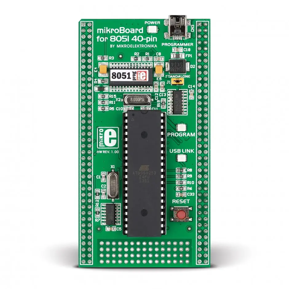 Produktfoto 1 von Brand-Rex MikroBoard für 8051 40-Pin mit AT89S8253 MCU, Platine Entwicklungstool Microcontroller 8051 Mikroe-703