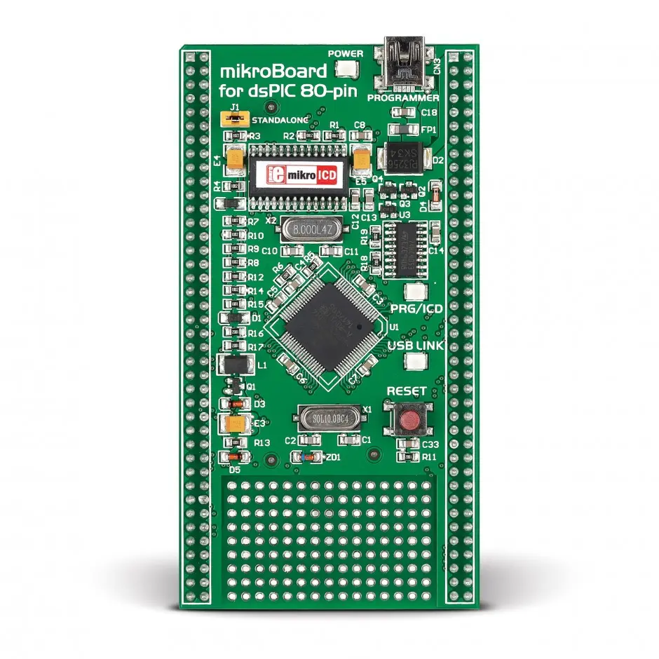 Produktfoto 1 von Brand-Rex mikroBoard für dsPIC mit dsPIC30F6014A MCU, Platine Entwicklungstool Microcontroller dsPIC Mikroe-705