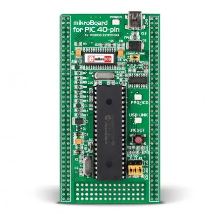 Produktfoto 1 von Brand-Rex mikroBoard für PIC 40-Pin mit PIC18F4520 USB, Platine Entwicklungstool Microcontroller PIC Mikroe-1029
