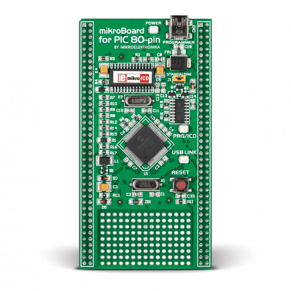 Produktfoto 1 von Brand-Rex mikroBoard für PIC 80-Pin mit PIC18F8520 MCU, Platine Entwicklungstool Microcontroller PIC Mikroe-707