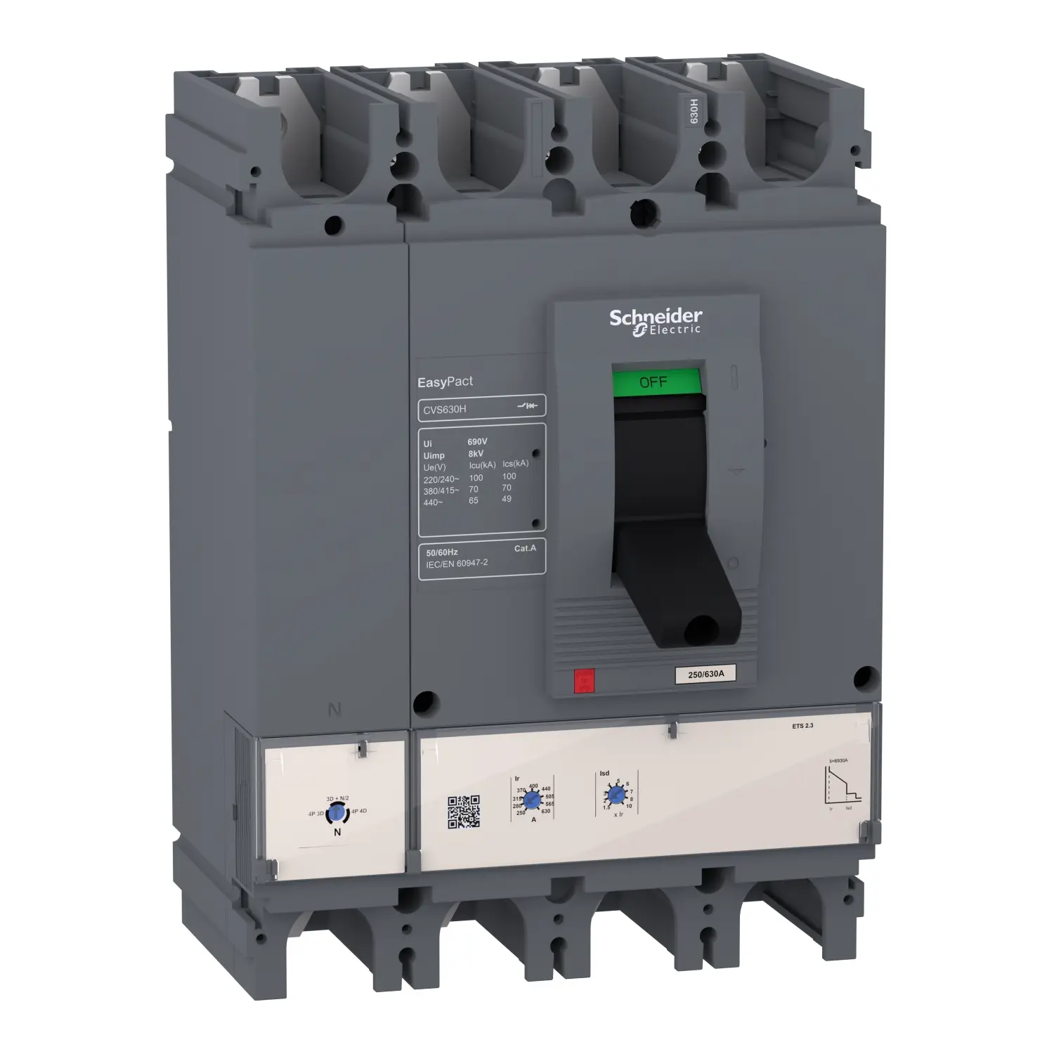 Produktfoto 1 von Schneider Electric EasyPact Elektronischer Schutzschalter, 630 A Feststehend 60 kA L. 255 mm x 140 mm