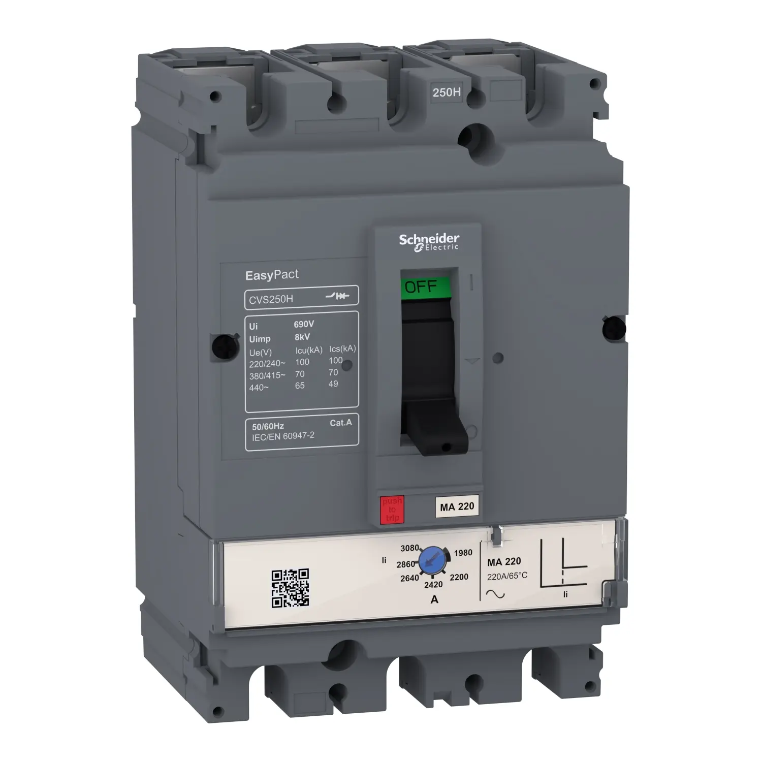 Produktfoto 1 von Schneider Electric Easypact EasyPact Elektronischer Schutzschalter 440 V, 100 A Feststehend 40 kA L. 161 mm x 105 mm