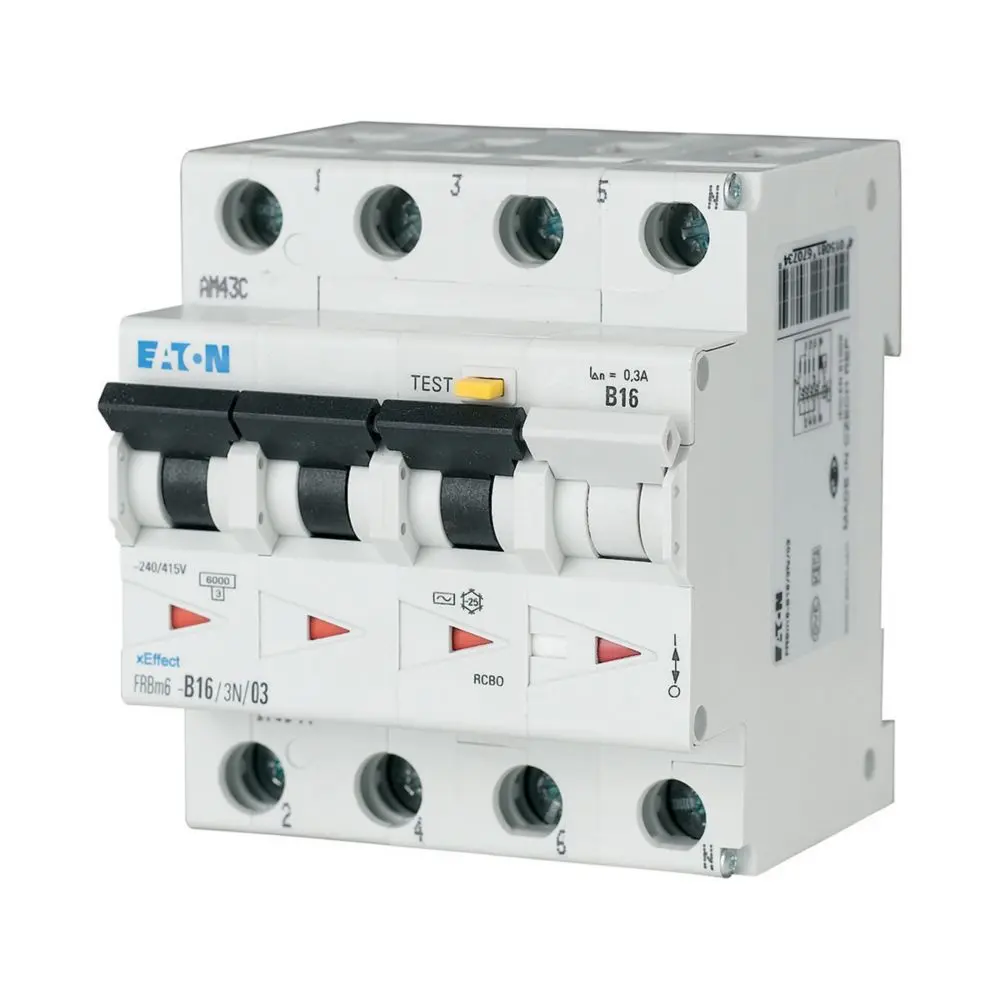 Produktfoto 1 von Eaton FRBm6 FRBm6 FI/LS-Schalter (RCBO) 16 A, 4-polig Typ C, Typ A, Empfindlichkeit 30 mA