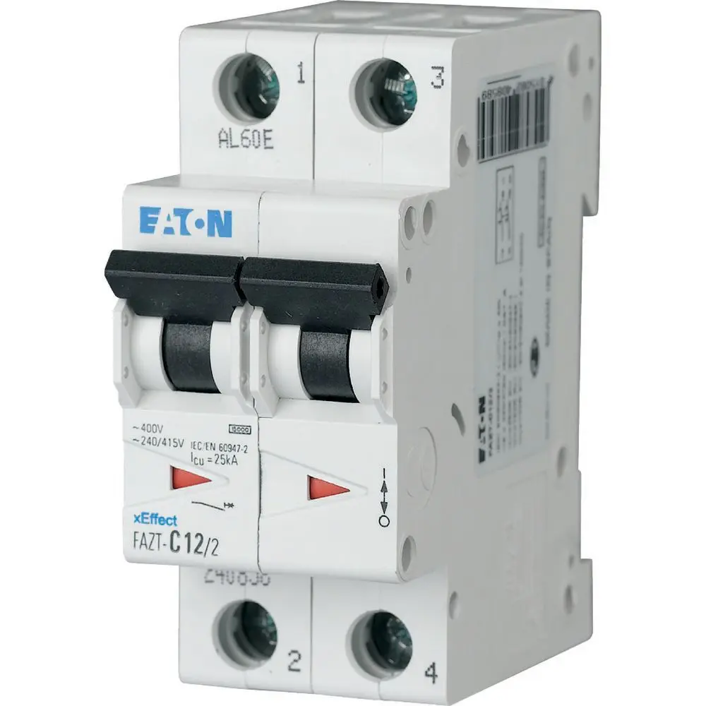 Produktfoto 1 von Eaton FAZ Miniaturüberlastschalter Typ C, Pol 2-polig 10 A 440 V ac, Abschaltvermögen 7.5 kA xEffect 60 V dc