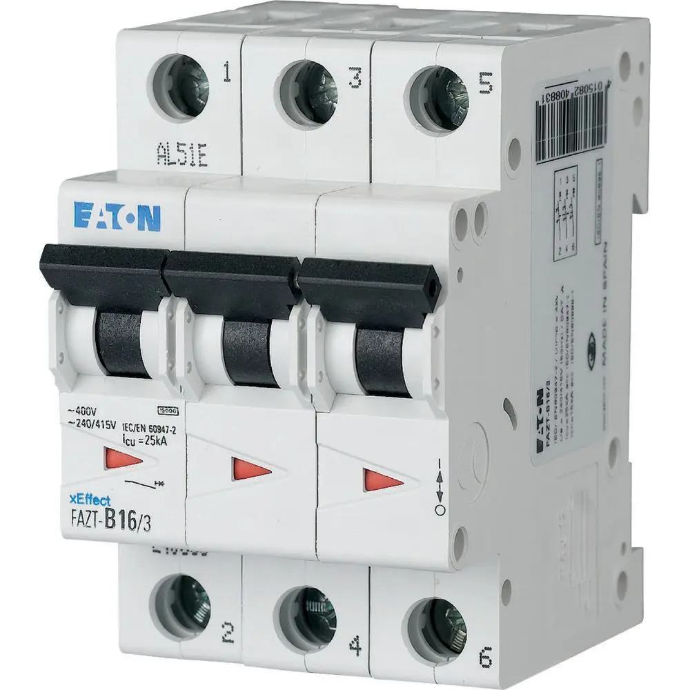 Produktfoto 1 von Eaton xEﬀect - FAZ-T Miniaturüberlastschalter Typ D, Pol 3-polig 25 A 400 V ac, Abschaltvermögen 25 kA xEffect 60 V dc