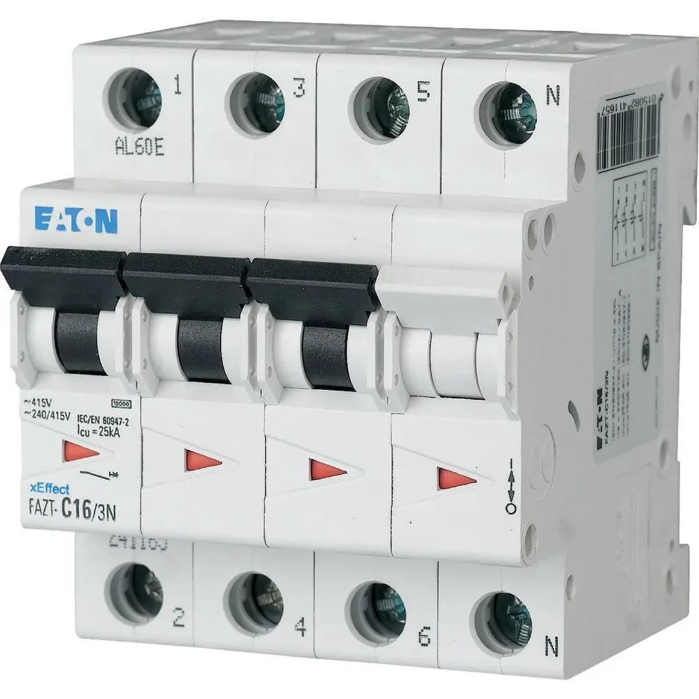 Produktfoto 1 von Eaton xEﬀect - FAZ-T Miniaturüberlastschalter Typ C, Pol 3-polig 32 A 415 V ac, Abschaltvermögen 15 kA xEffect 60 V dc