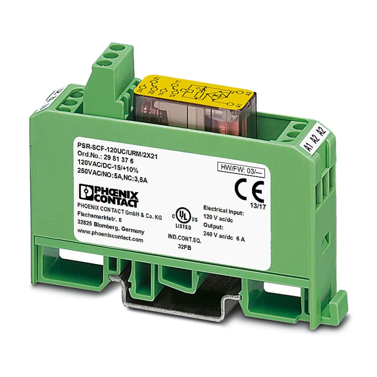 Produktfoto 1 von Phoenix Contact Steckrelais, 120V ac/dc, 1-Kanal, 2 Sicherheitskontakte Sicherheitsrelais