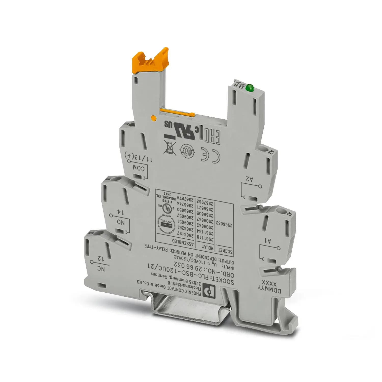 Produktfoto 1 von Phoenix Contact Relaissockel, 1 -Kontakt , DIN-Schienen, 120V ac/dc