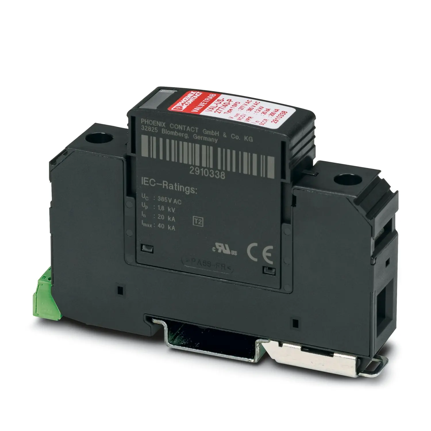 Produktfoto 1 von Phoenix Contact, Überspannungsschutz, 1-phasig, 0.55 kV 40 kA DIN-Hutschiene VAL