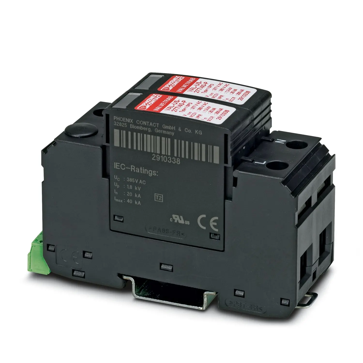 Produktfoto 1 von Phoenix Contact, Überspannungsschutz, 1-phasig, 0.55 kV 40 kA DIN-Hutschiene VAL