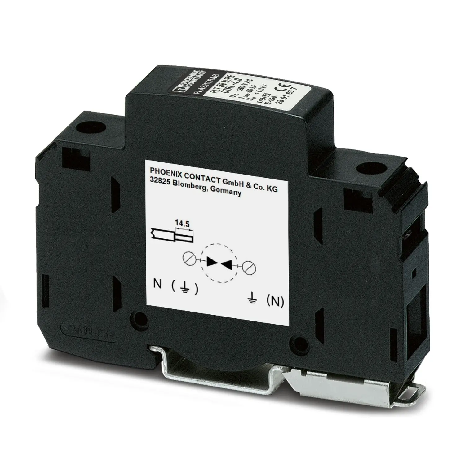 Produktfoto 1 von Phoenix Contact, Überspannungsableiter, 1-phasig, 4 kV 80 A DIN-Hutschiene FLT