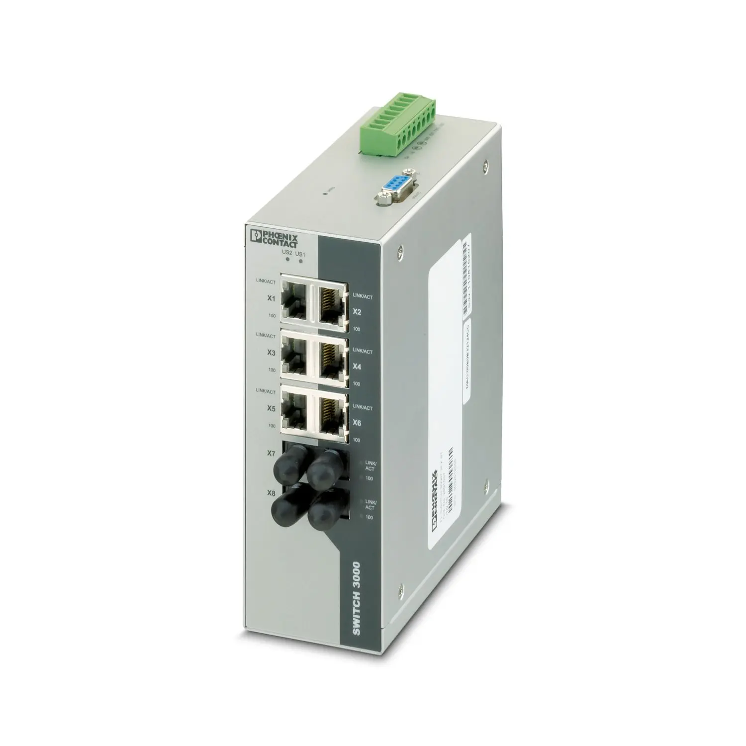 Produktfoto 1 von Phoenix Contact FL SWITCH 3006T-2FX ST Industrial-Ethernet-Switch / 100Mbps 6, bis 12.1 km, DIN-Hutschiene, 24 V dc