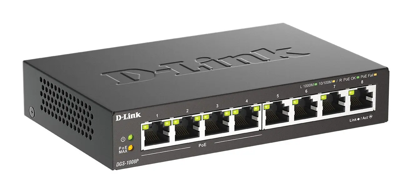 Produktfoto 1 von D-Link 8-Port Gigabit PoE Unmanaged Desktop Switch Gigabit-Switch Desktop PoE 8-Port Unmanaged 10/100/1000Mbit/s EU 150