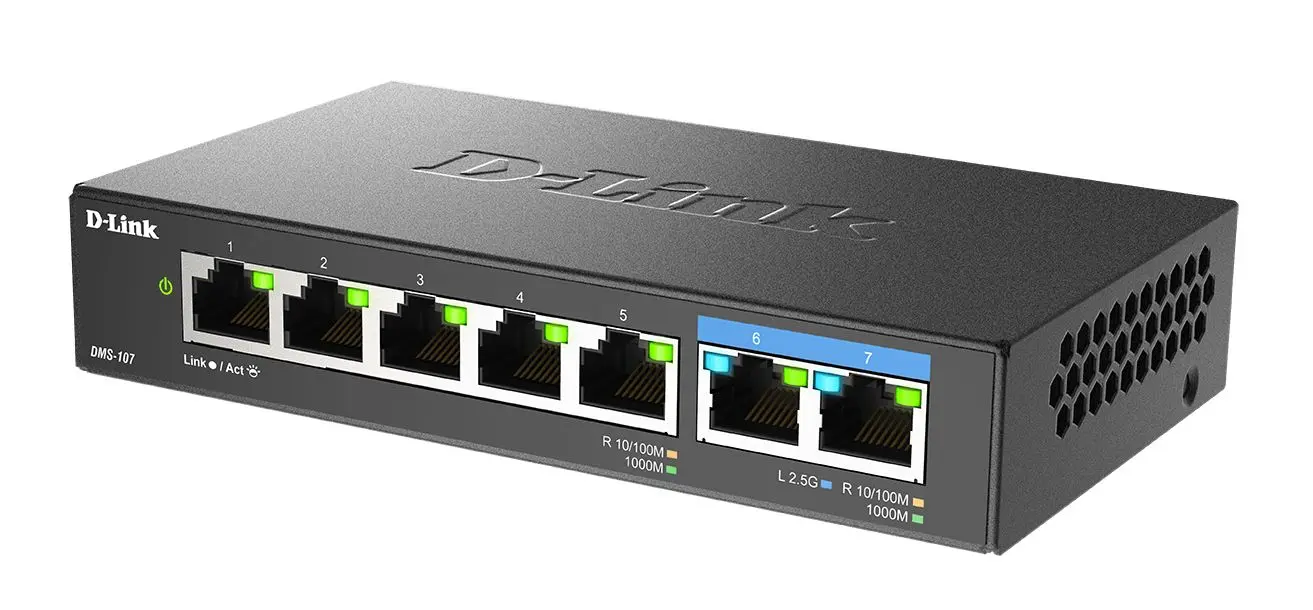 Produktfoto 1 von D-Link 7-Port Multi-Gigabit Unmanaged Switch Gigabit-Switch Desktop 7-Port Unmanaged 10/100/1000/2500Mbit/s UK 145 x 82