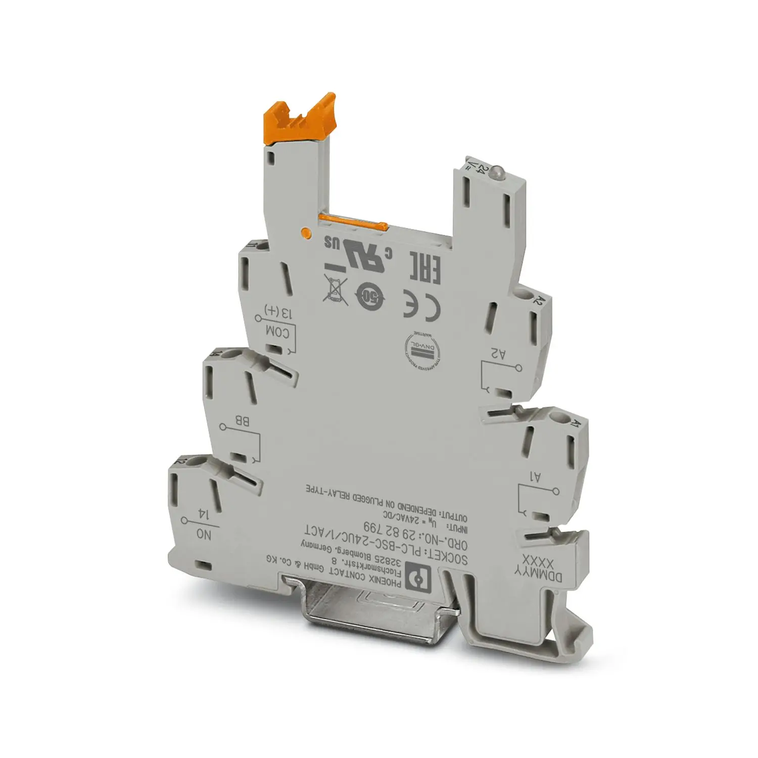 Produktfoto 1 von Phoenix Contact Relaissockel, 1 -Kontakt , DIN-Schienen, 24V ac/dc