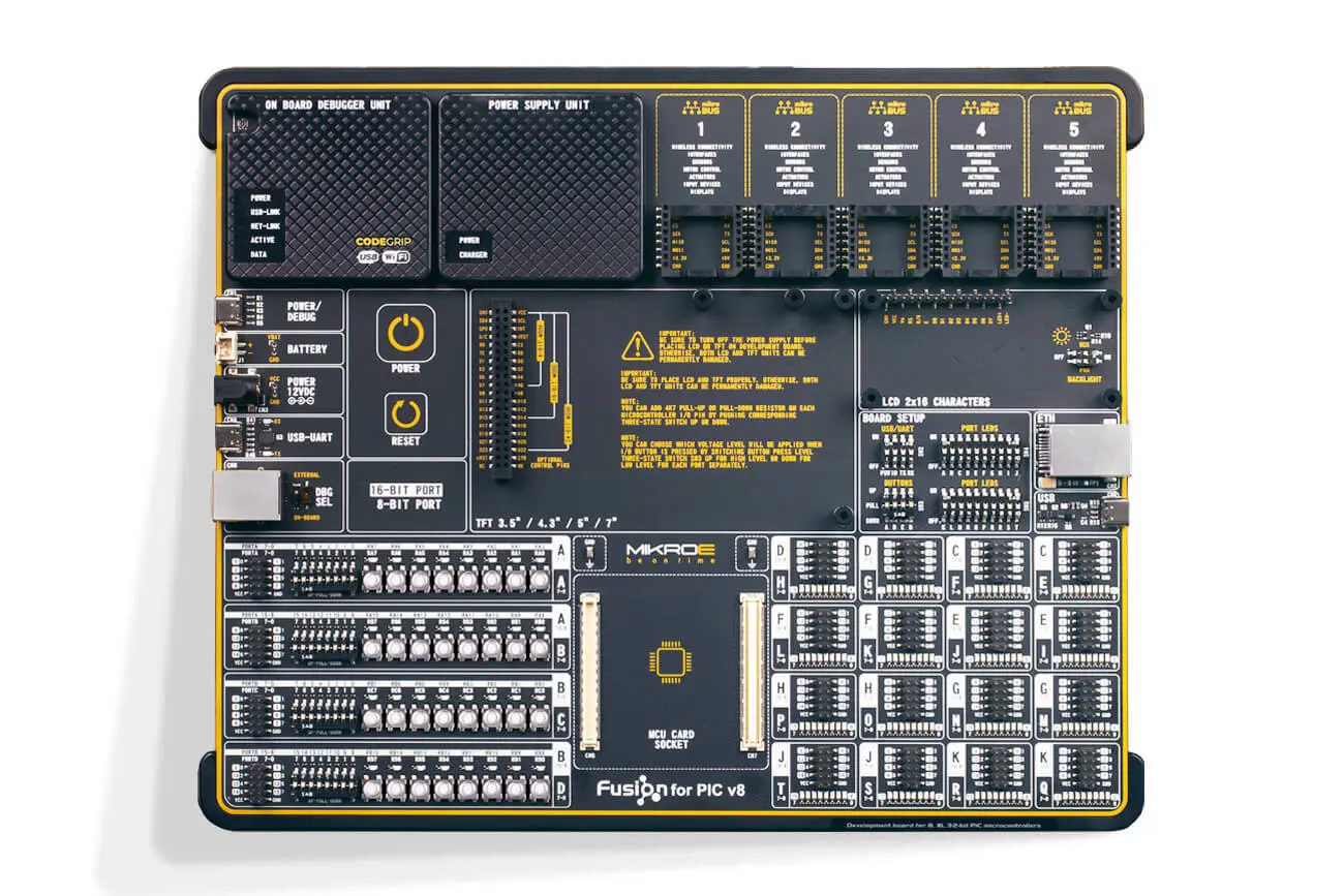 Produktfoto 1 von Brand-Rex Fusion für PIC v8, Entwicklungsboard Entwicklungstool Microcontroller PIC Mikroe-5334