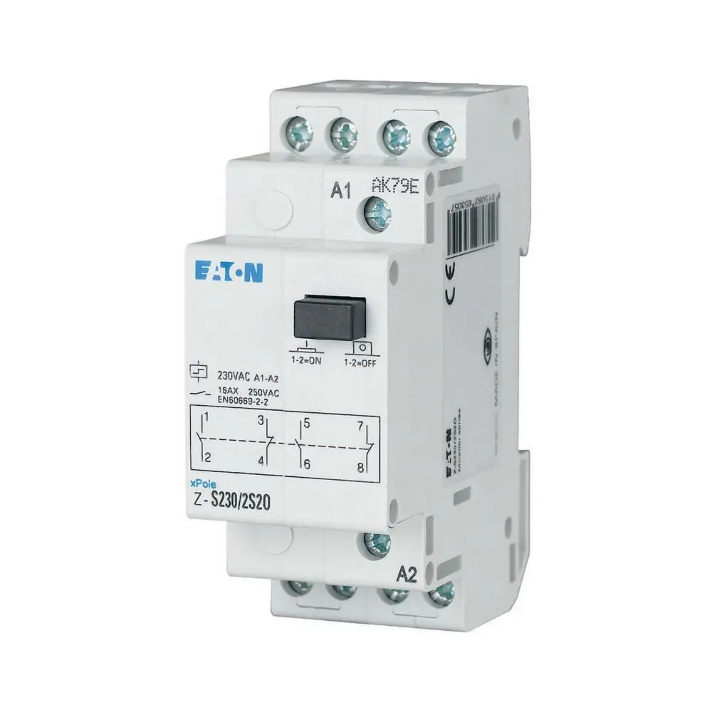 Produktfoto 1 von Eaton Impulsrelais 24V ac Spule 2-poliger Wechsler für DIN-Schienen 16A Monostabiles Relais