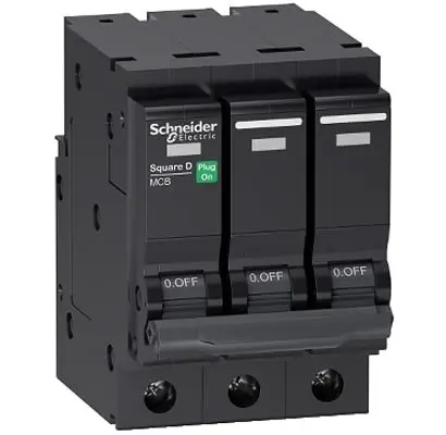 Produktfoto 1 von Schneider Electric QO363V Miniaturüberlastschalter C-Kurve, Pol 3-polig 63A 415V ac, Abschaltvermögen 1000 A Square D