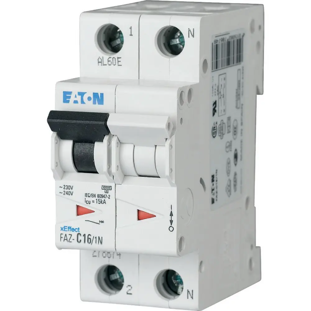 Produktfoto 1 von Eaton FAZ Miniaturüberlastschalter Typ K, Pol 1-polig 13 A 230 V ac, Abschaltvermögen 15 kA xEffect