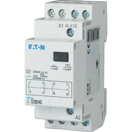 Produktfoto 1 von Eaton Impulsrelais 230V ac Spule 4-poliger Wechsler für DIN-Schienen 16A Monostabiles Relais