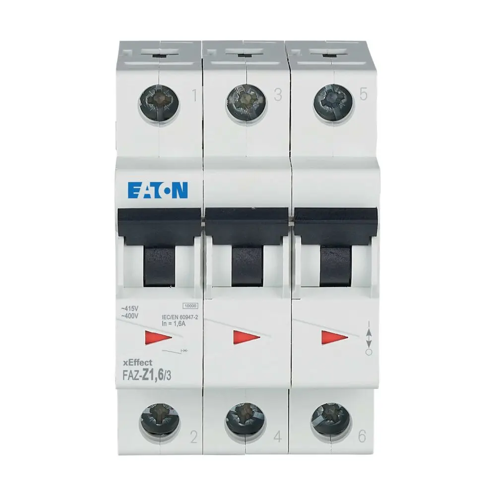 Produktfoto 1 von Eaton FAZ Miniaturüberlastschalter Typ Z, Pol 3-polig 1.6 A 400 V ac, Abschaltvermögen 10 kA xEffect 60 V dc