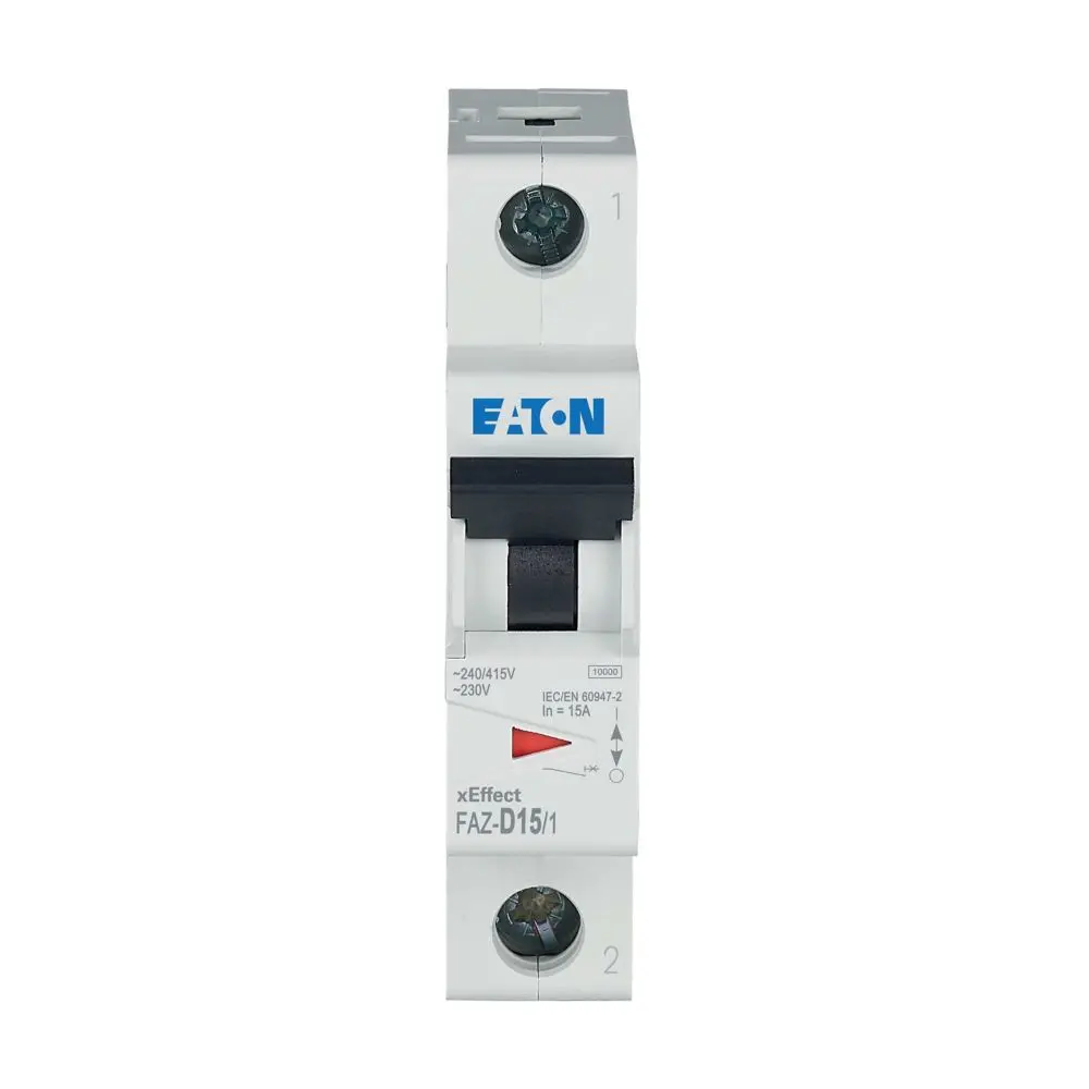 Produktfoto 1 von Eaton FAZ Miniaturüberlastschalter Typ D, Pol 1-polig 15 A 230 V ac, Abschaltvermögen 10 kA xEffect 277 V dc