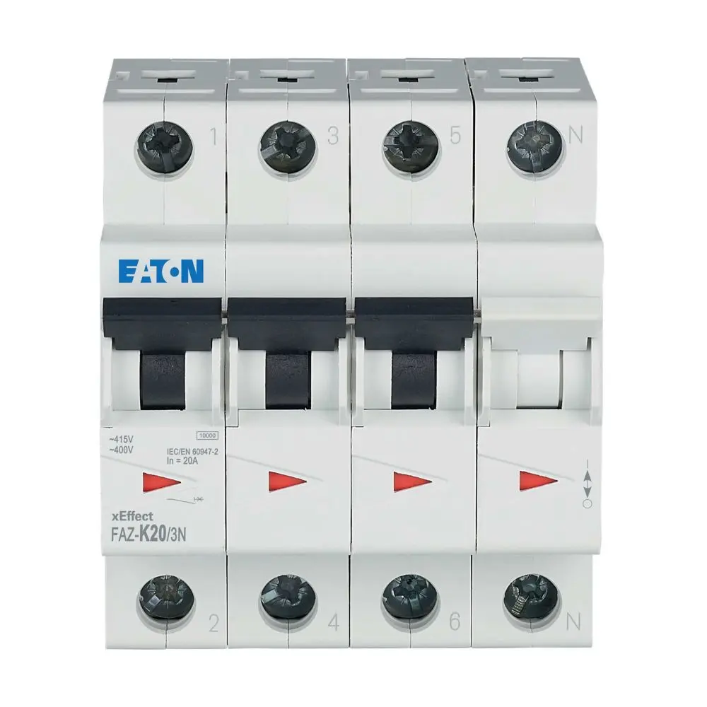 Produktfoto 1 von Eaton FAZ Miniaturüberlastschalter Typ K, Pol 3-polig 20 A 400 V ac, Abschaltvermögen 7.5 kA xEffect 60 V dc