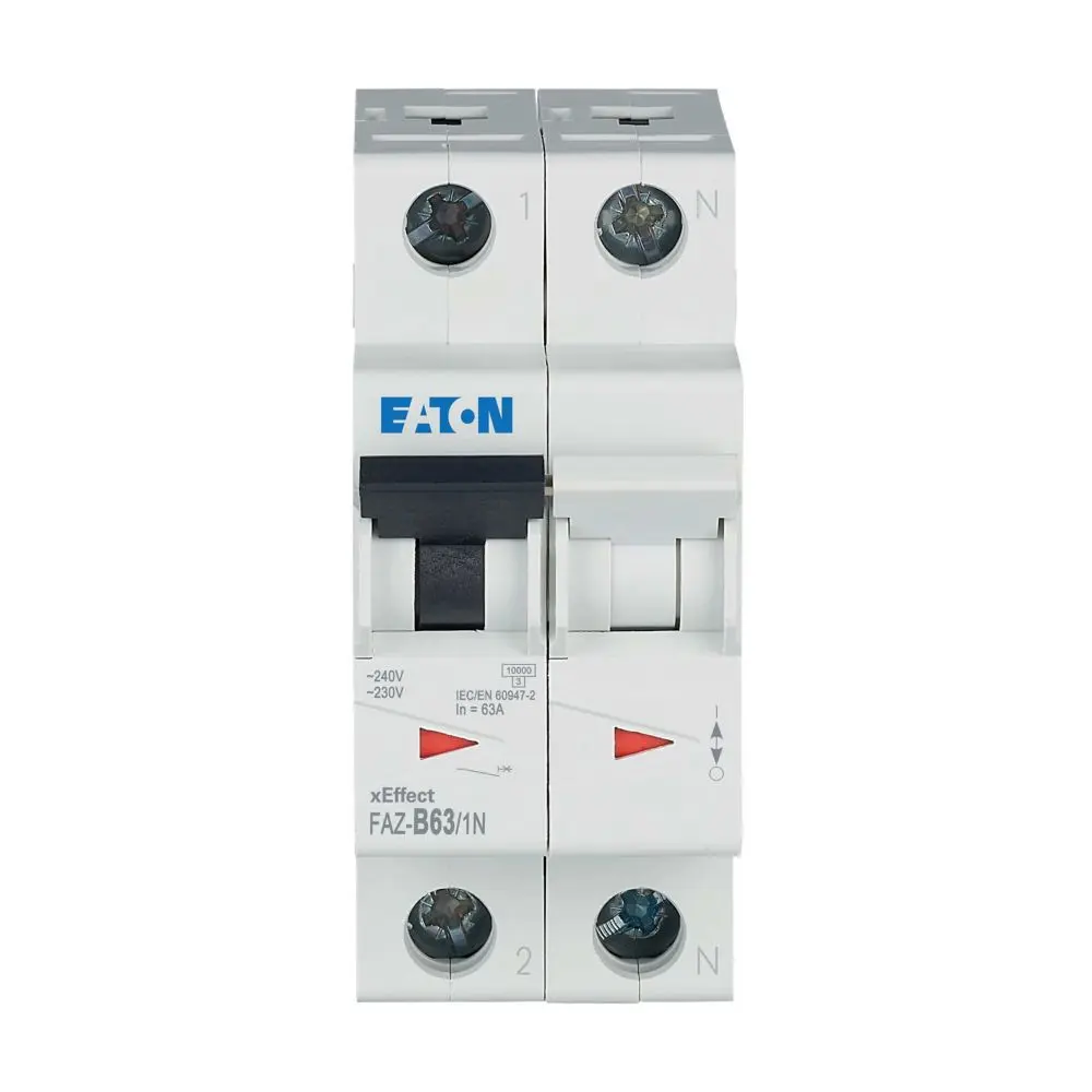 Produktfoto 1 von Eaton FAZ Miniaturüberlastschalter Typ B, Pol 1-polig 63 A 230 V ac, Abschaltvermögen 10 kA xEffect 60 V dc